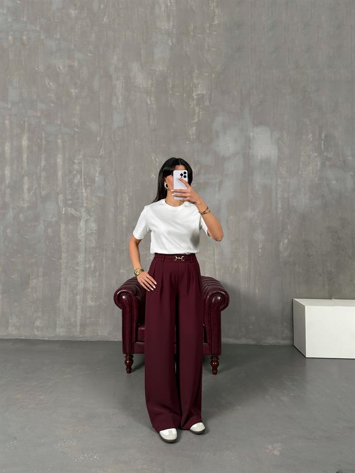 Lones Bordo Kemer Detaylı Pantolon