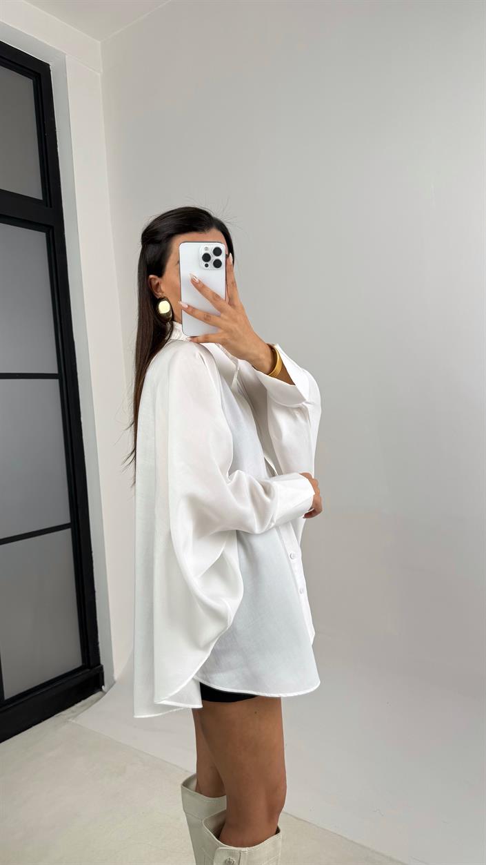 Beyaz Yarasa Kol Oversize Gömlek GAUS-00117