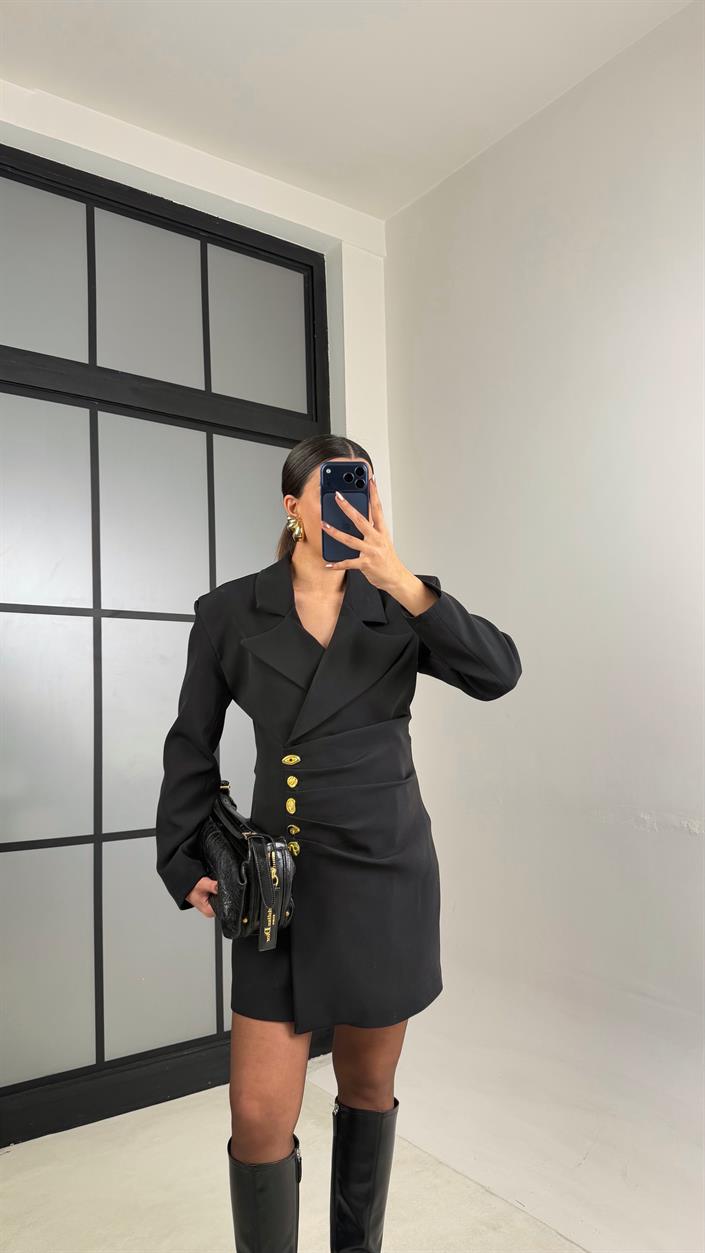 Siyah Vatkalı Astarlı Ceket Elbise GAUS-01074