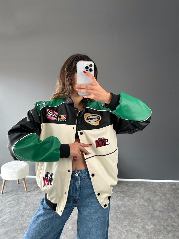 Wang Yeşil Deri Bomber Ceket