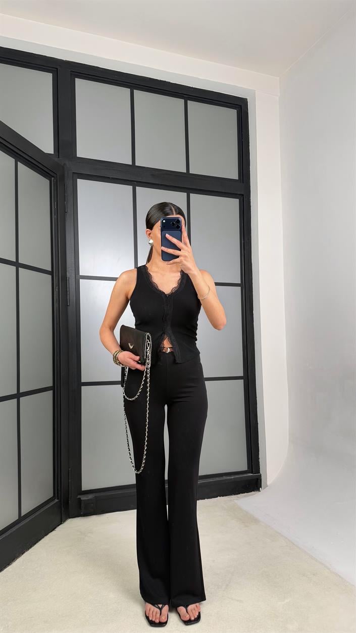 Siyah Örgü Kemerli Pantolon GAUS-01361