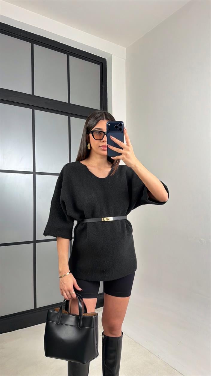 Siyah Arkası Dantel Detaylı Kazak GAUS-01091