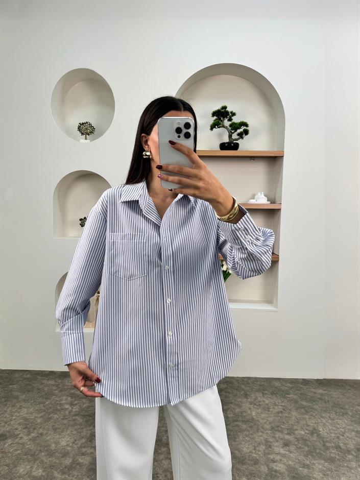 Lita Mavi Çizgili Oversize Gömlek