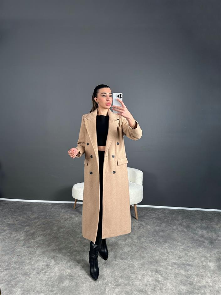 Willy Camel Balıksırtı Premium Uzun Astarlı Kaban