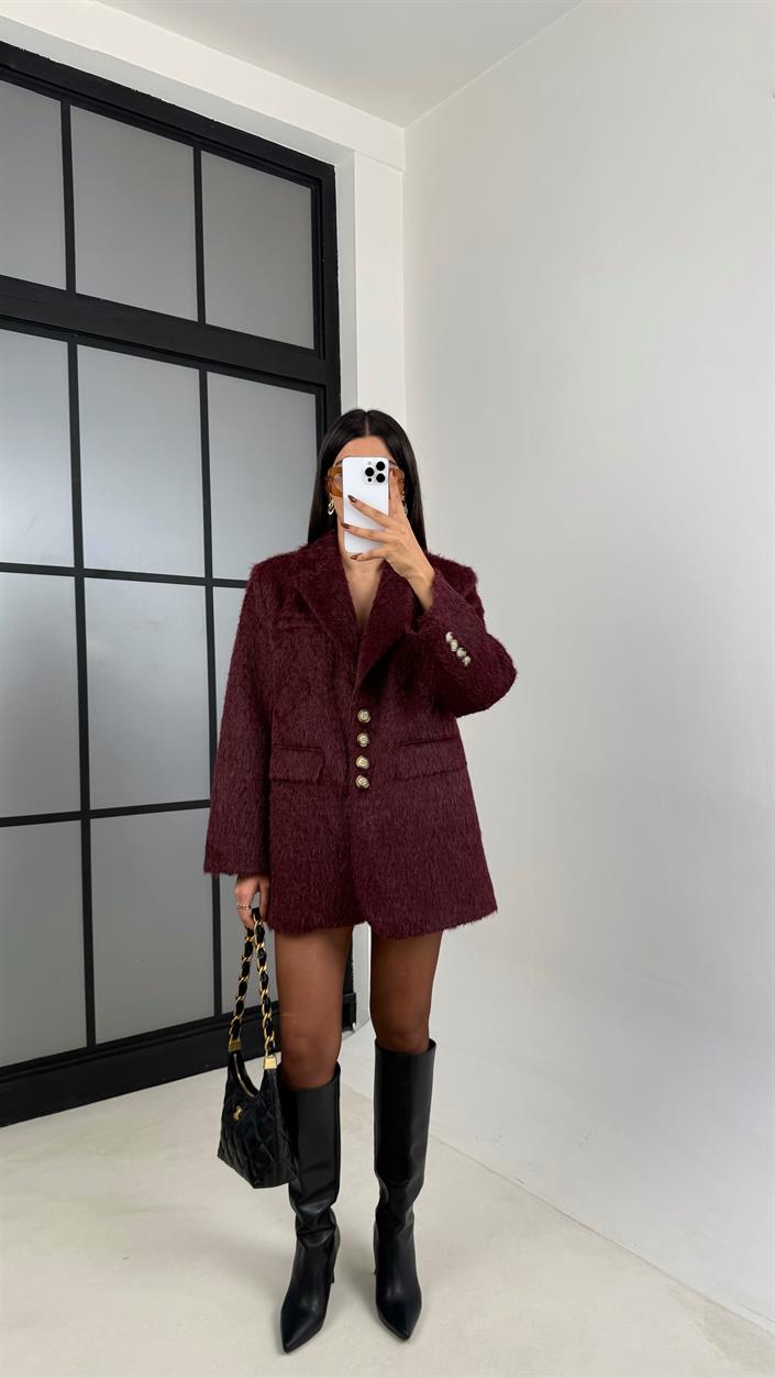 Bordo Astarlı Vatkalı Keçe Kumaş Blazer Ceket GAUS-00225