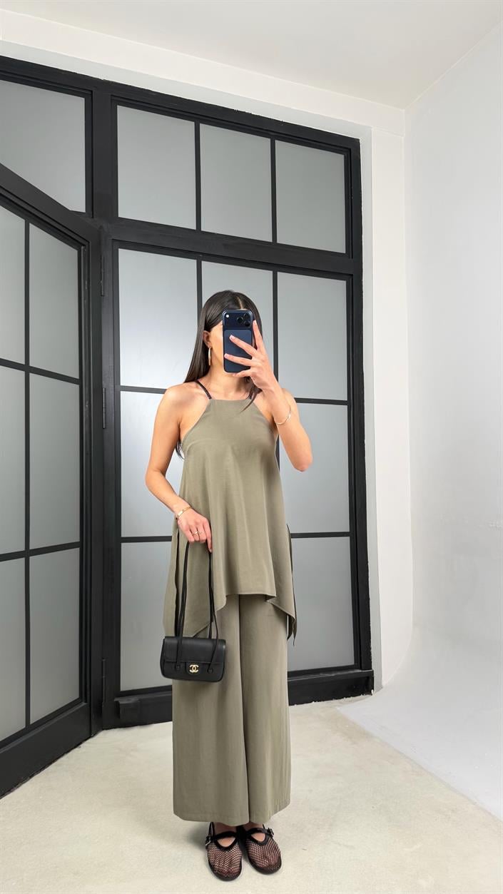 Yeşil Örgü Askılı Tencel Tulum GAUS-01436