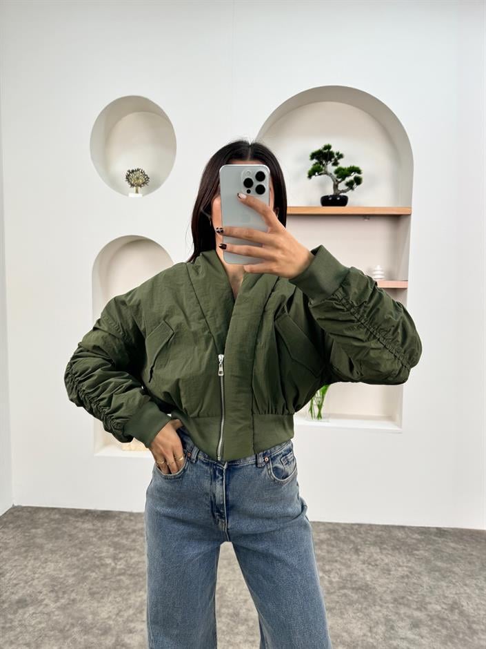 Eros Haki Kol Büzgülü Bomber Mont