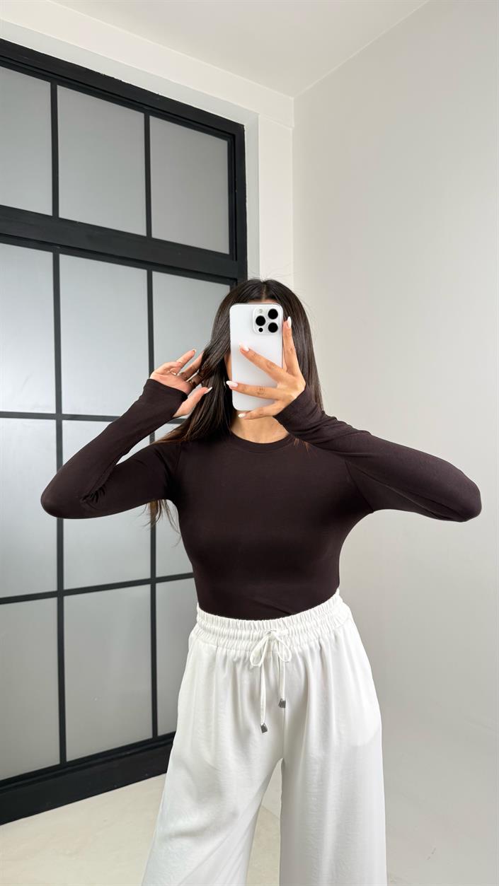 Acı Kahve OYS Muadil Parmak Geçirmeli Basic Bluz GAUS-00506