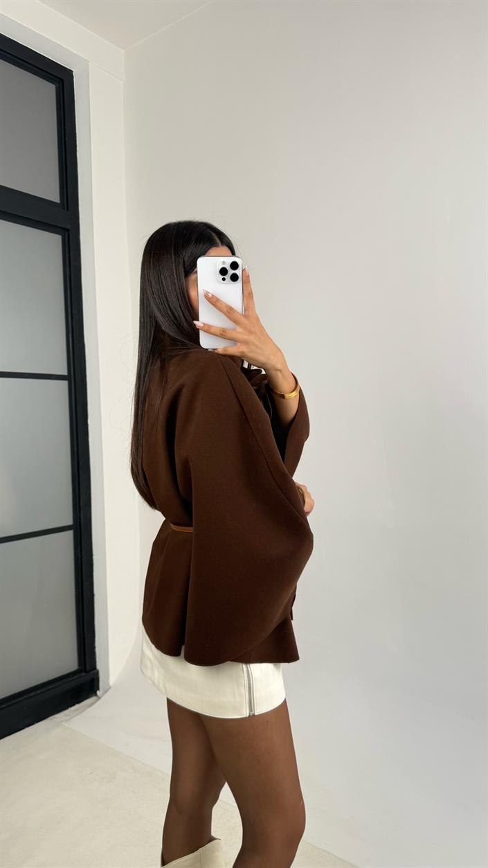 Acı Kahve Gina ZR Model Kemerli Kaşe Panço GAUS-0091