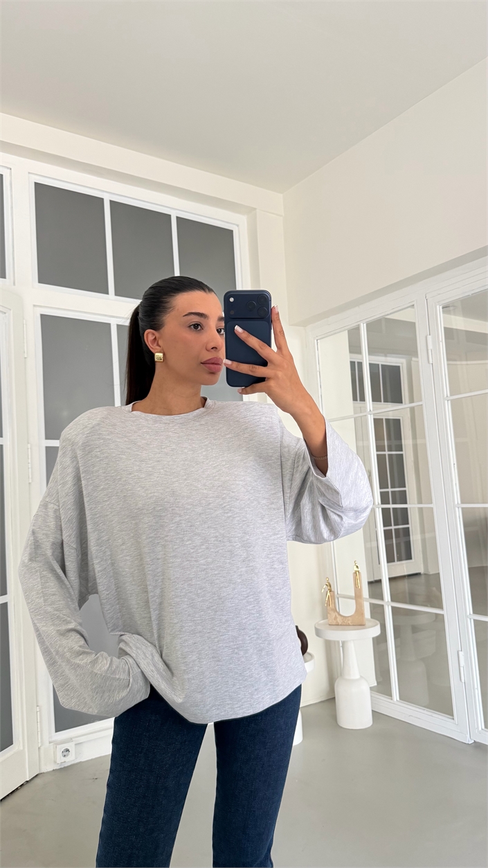 Gri Vatkalı Basic Bluz GAUS-02149