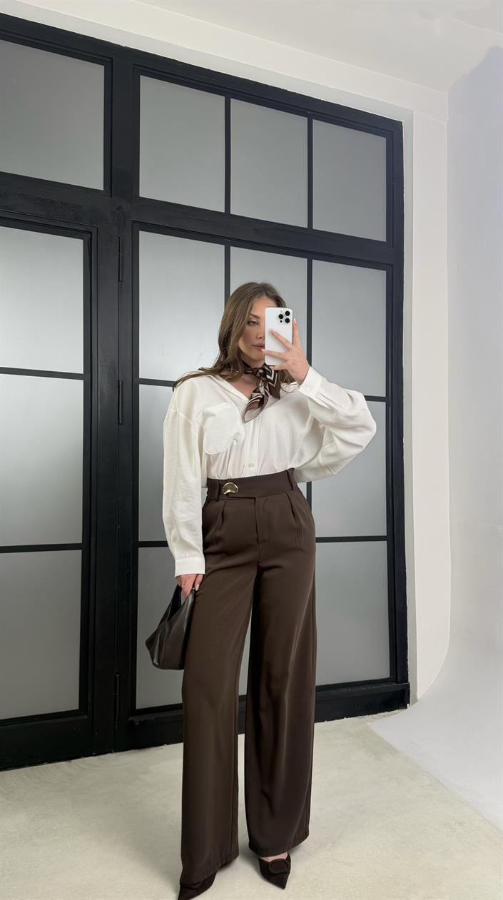 Acı Kahve Gold Toka Detaylı Pantolon GAUS-01168