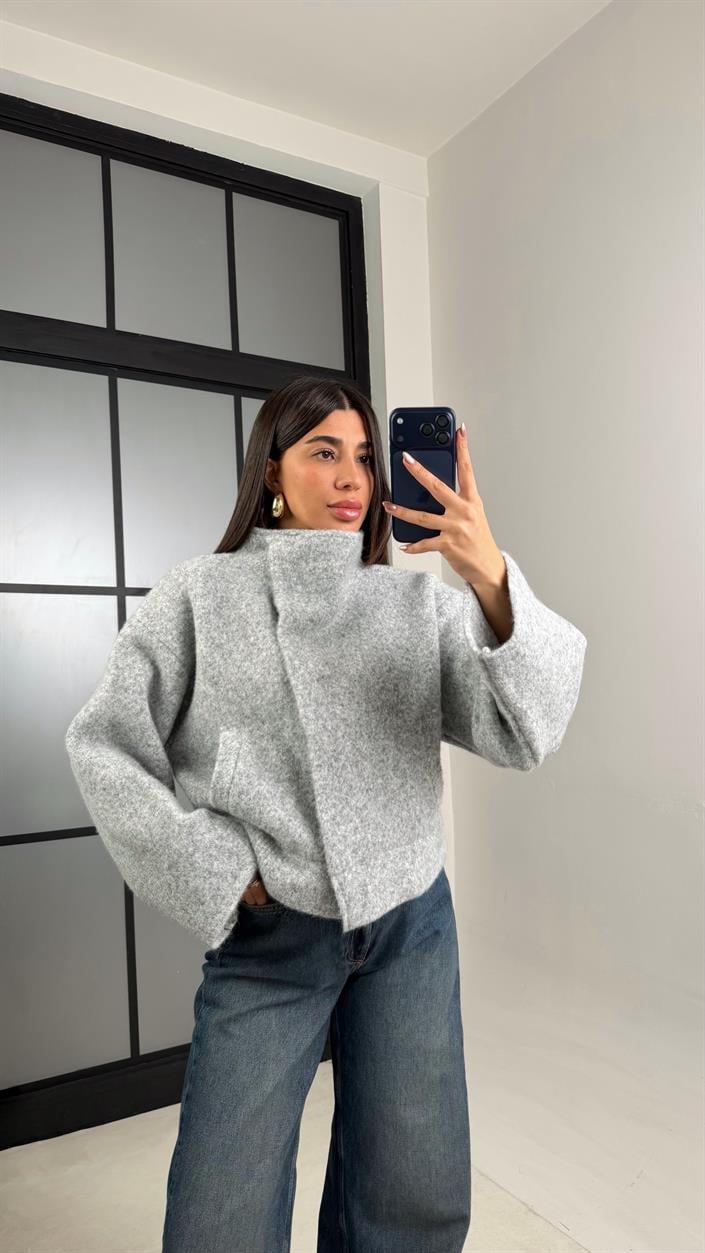 Gri Yumuşak Dokulu Çıtçıt Düğmeli Triko Hırka GAUS-01081