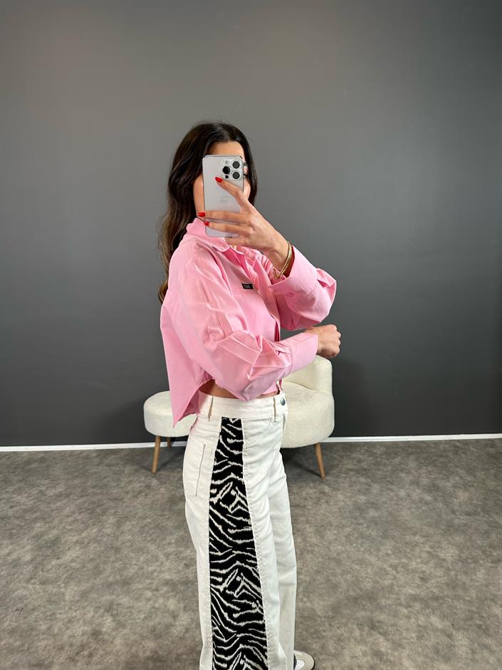 Cardi Pembe Baskılı Crop Gömlek