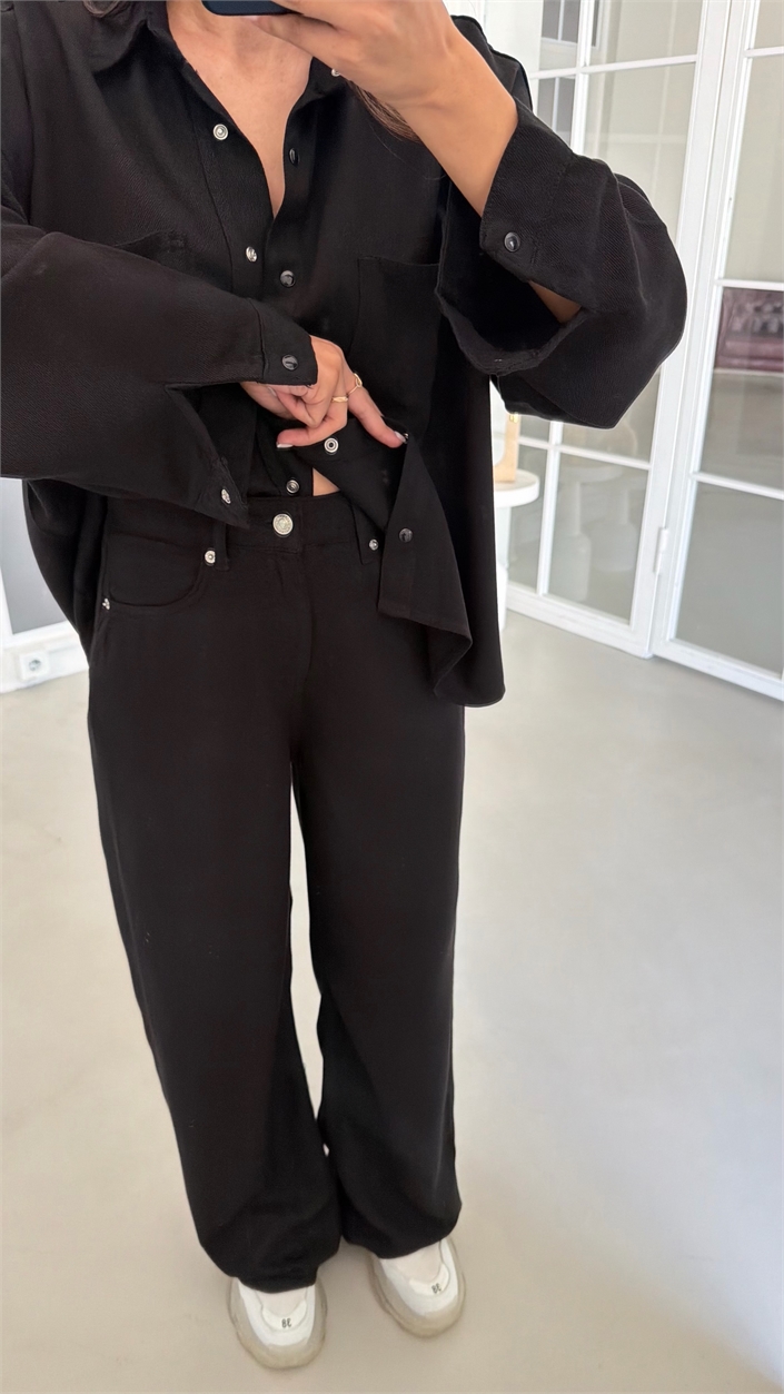 Siyah Gömlek Pantolon İkili Premium Tencel Denim Takım GAUS-02099