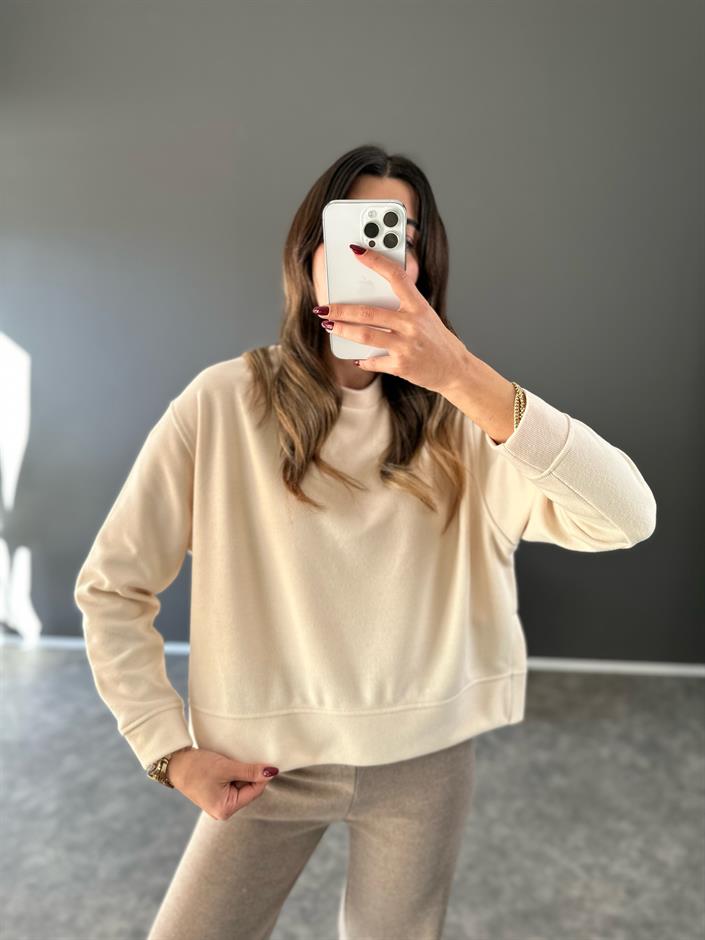 Bej Yumuşak Dokulu Sweat