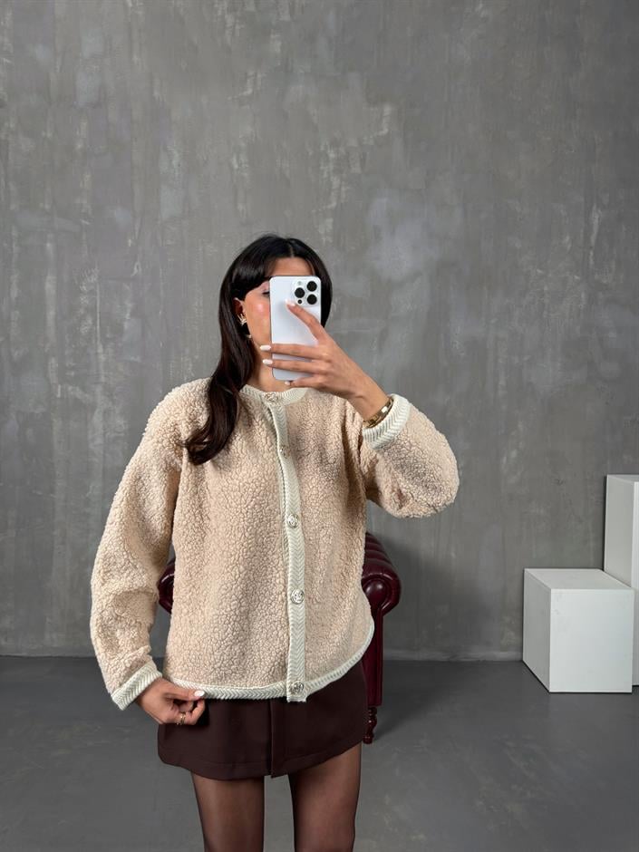 Jose Krem MD Düğmeli Teddy Peluş Hırka