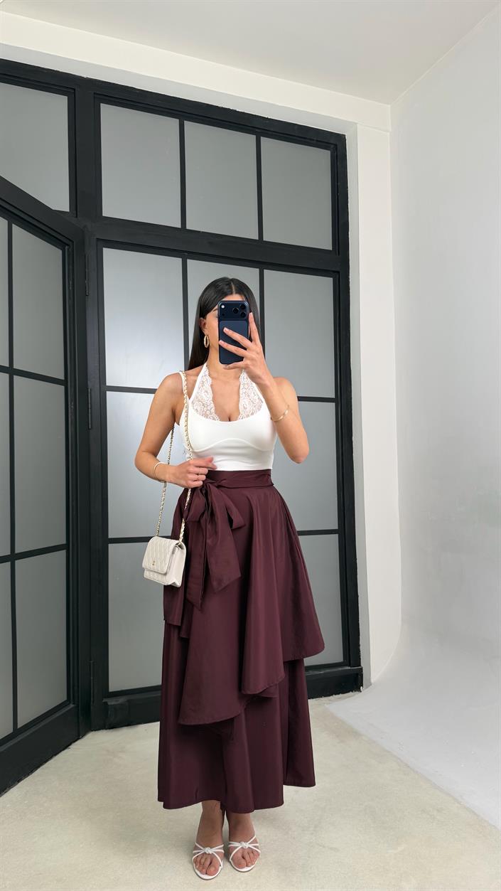 Mürdüm İthal Tencel Kumaş Tasarım Etek Pantolon GAUS-01412