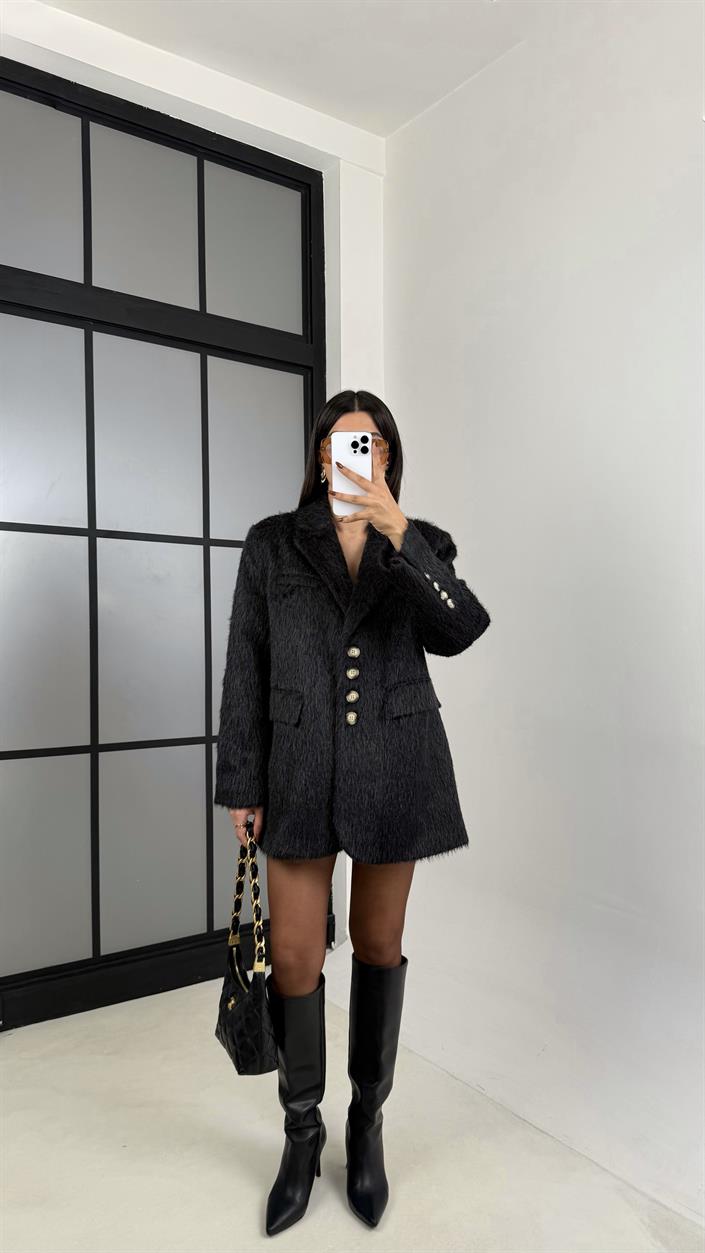 Siyah Astarlı Vatkalı Keçe Kumaş Blazer Ceket GAUS-00225