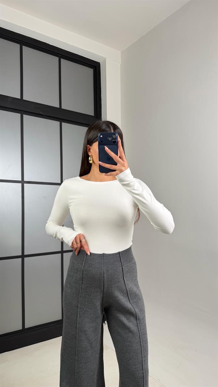 Antrasit Beli Lastikli Dikiş Detaylı Triko Pantolon GAUS-00856