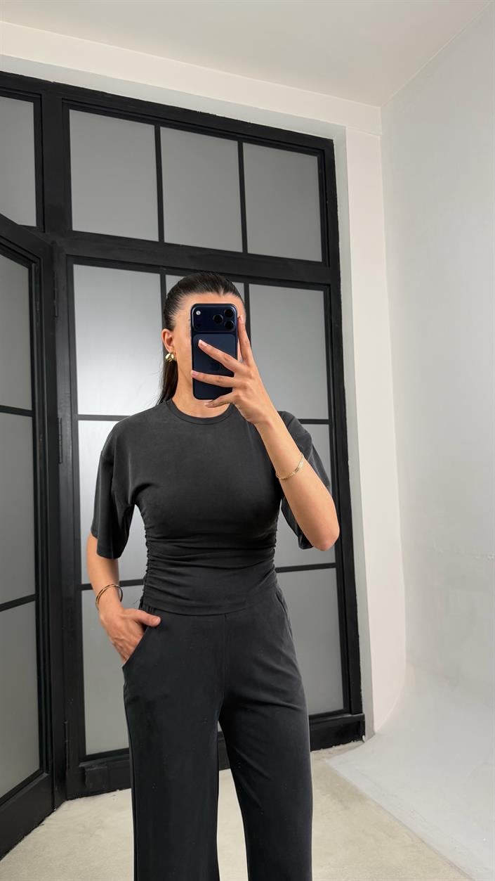 Siyah Bluz Beli Lastikli Pantolon Modal Muadil Takım GAUS-01547