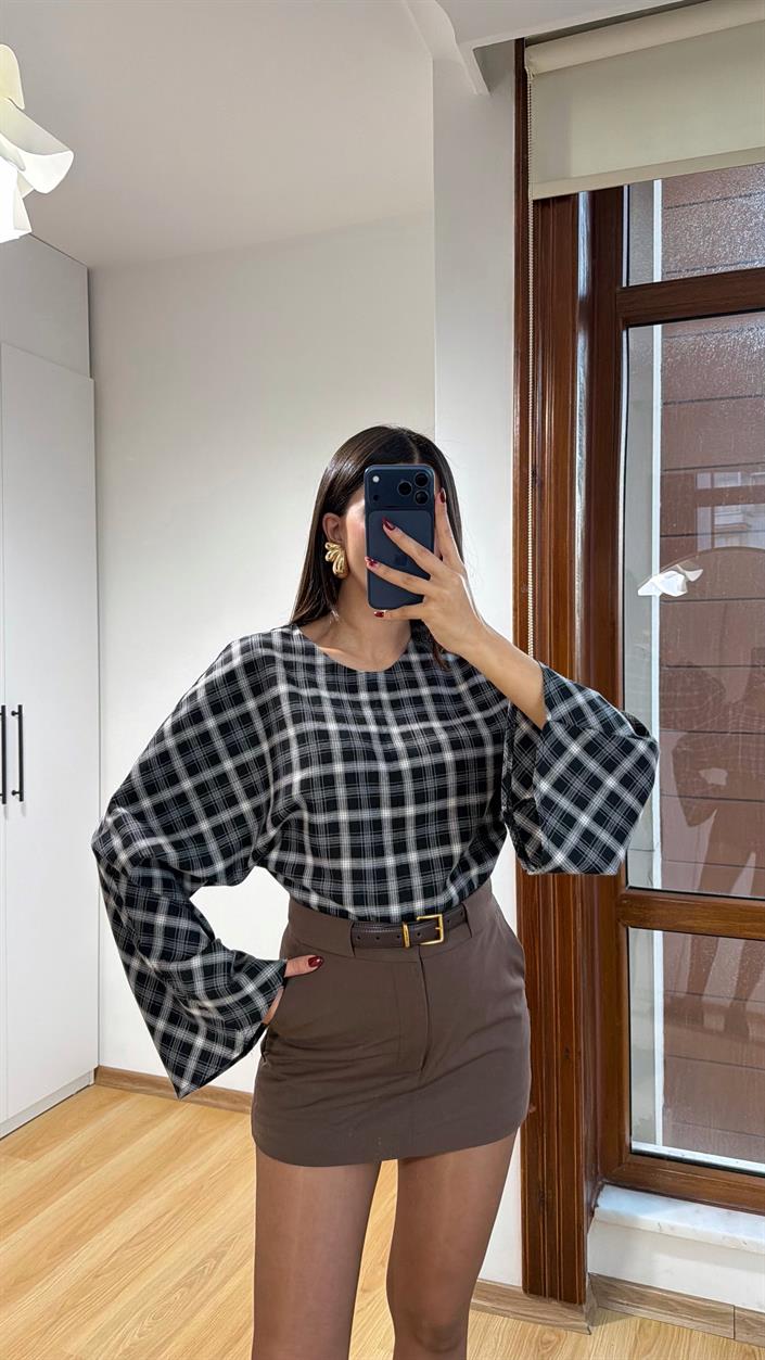 Siyah Ekoseli Muadil Bluz GAUS-00721