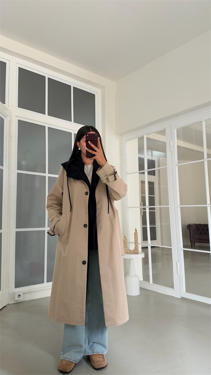Bej Hırka Detaylı Kuşaklı Trençkot GAUS-02051