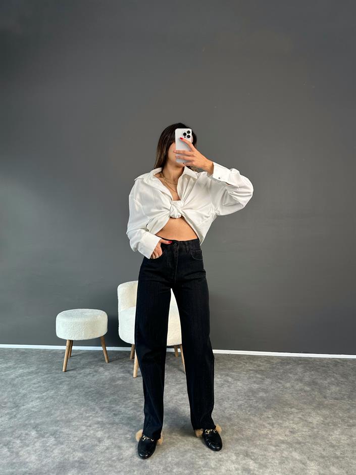 Siyah Muadil Taşlı Denim Pantolon 