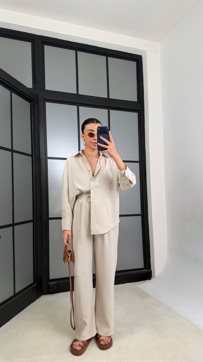 Taş MD Muadil Gömlek Beli Lastikli Pantolon Tencel Takım GAUS-01278