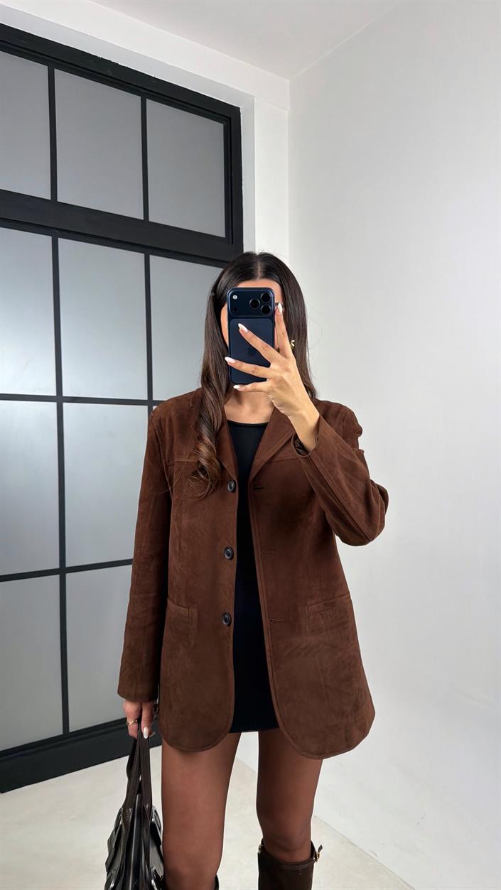 Kahve Astarlı Blazer Süet Ceket GAUS-00605