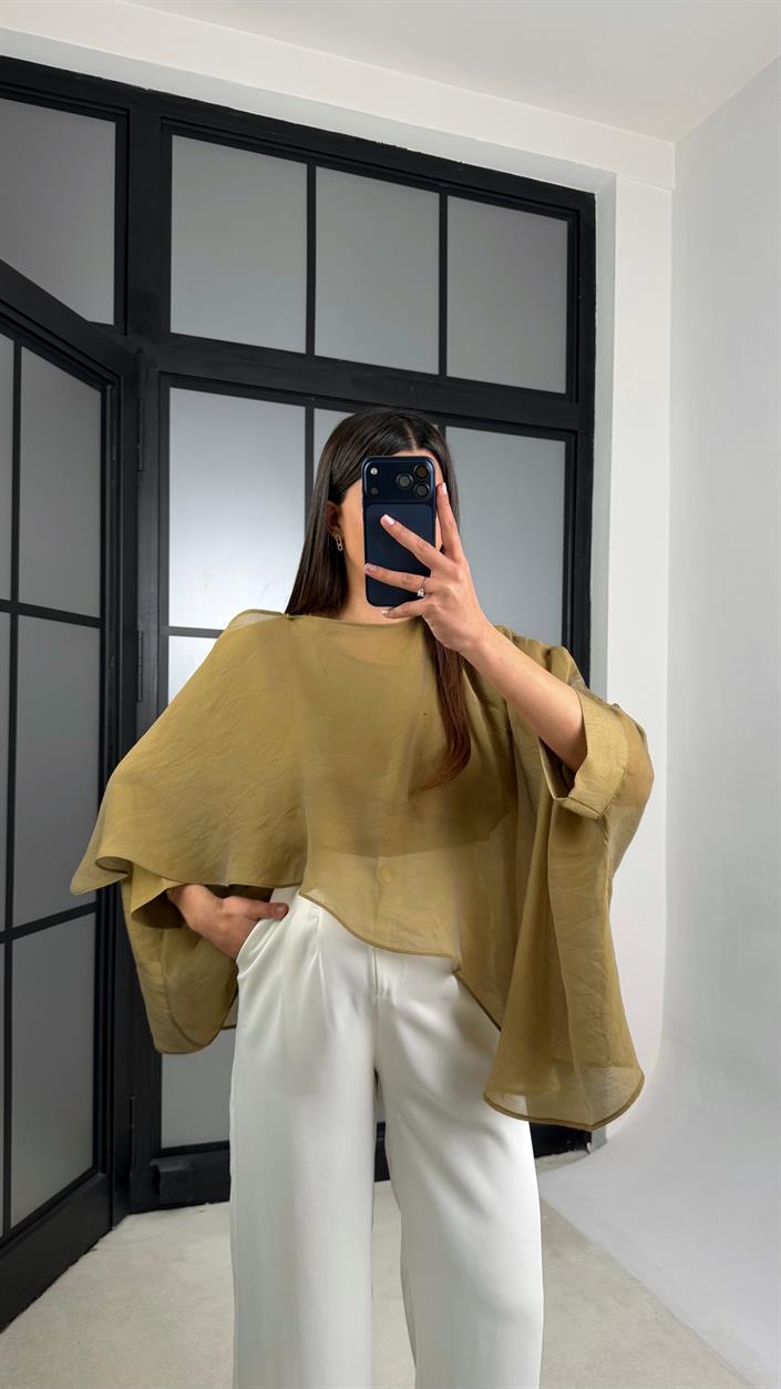 Yağ Yeşili Transparan Premium Tasarım Pelerin GAUS-01110