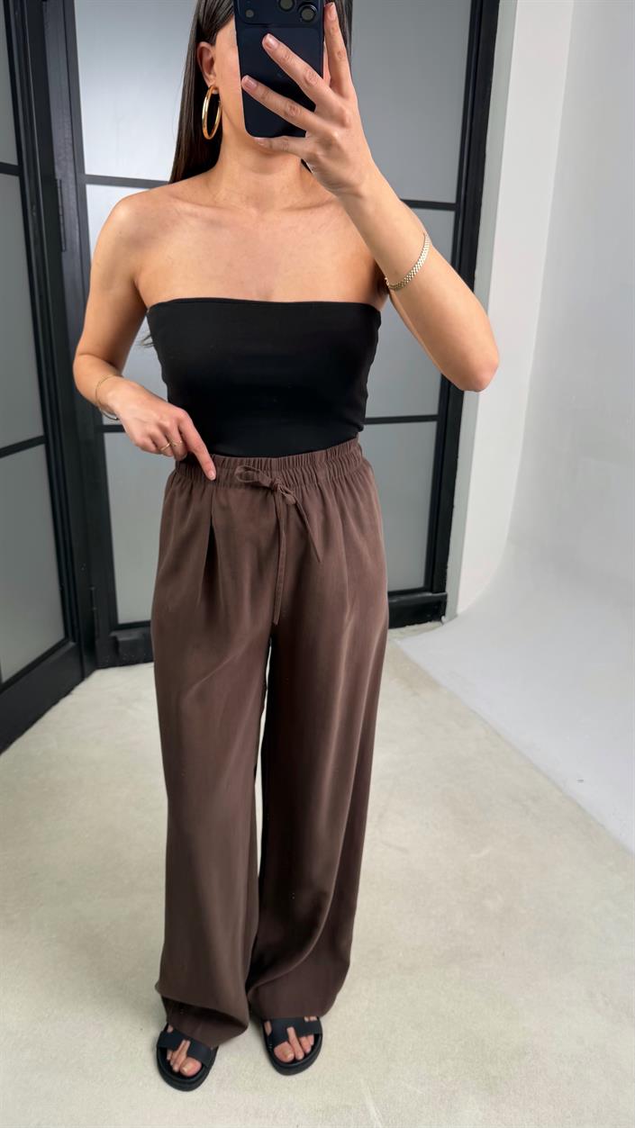 Kahve Beli Lastikli Tencel Pantolon GAUS-01331
