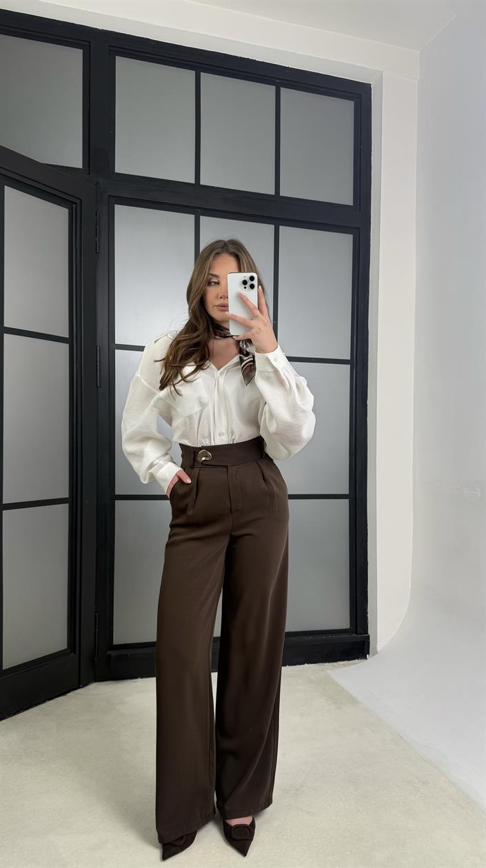 Acı Kahve Gold Toka Detaylı Pantolon GAUS-01168
