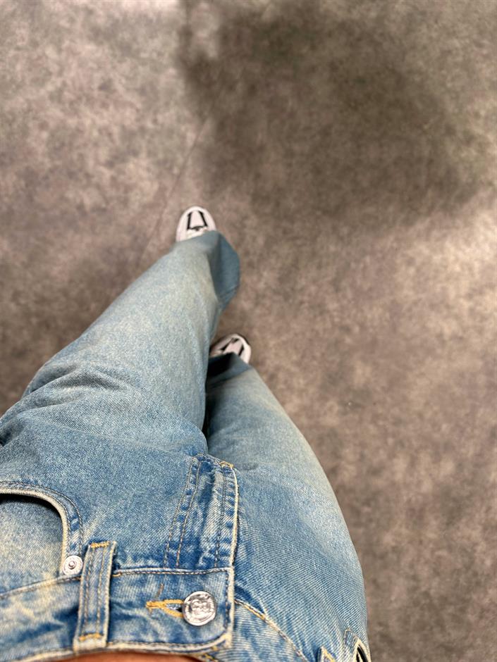 Davy Mavi Eskitme Yıkamalı Wide Leg Jean 