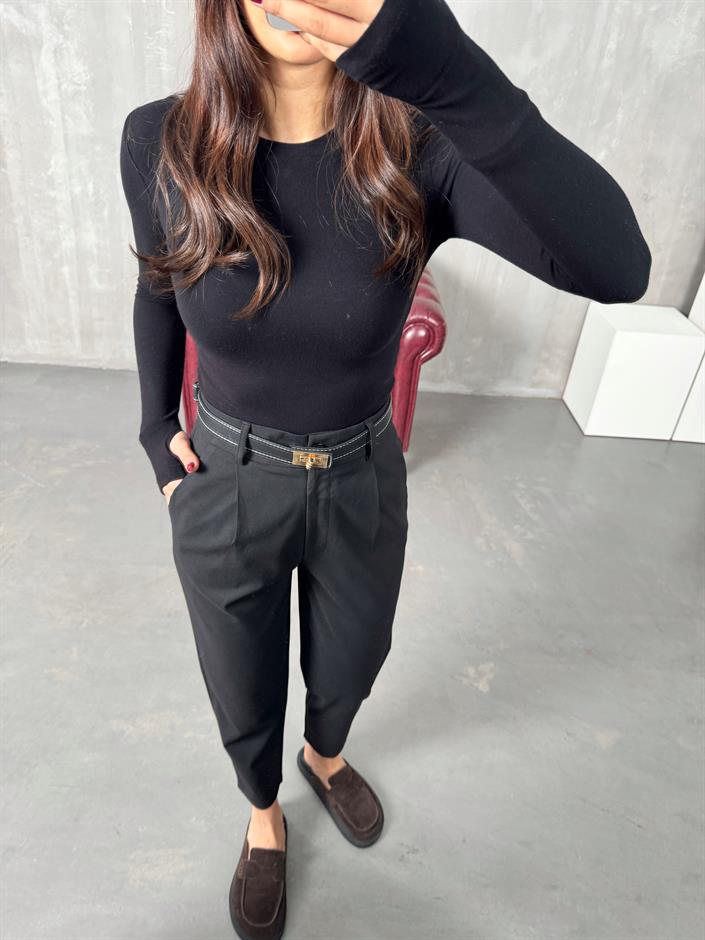 Nora Siyah Kumaş Pantolon