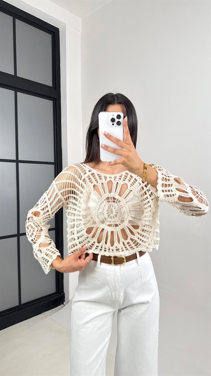 Taş Örme Ajurlu Triko Bluz Gaus00550