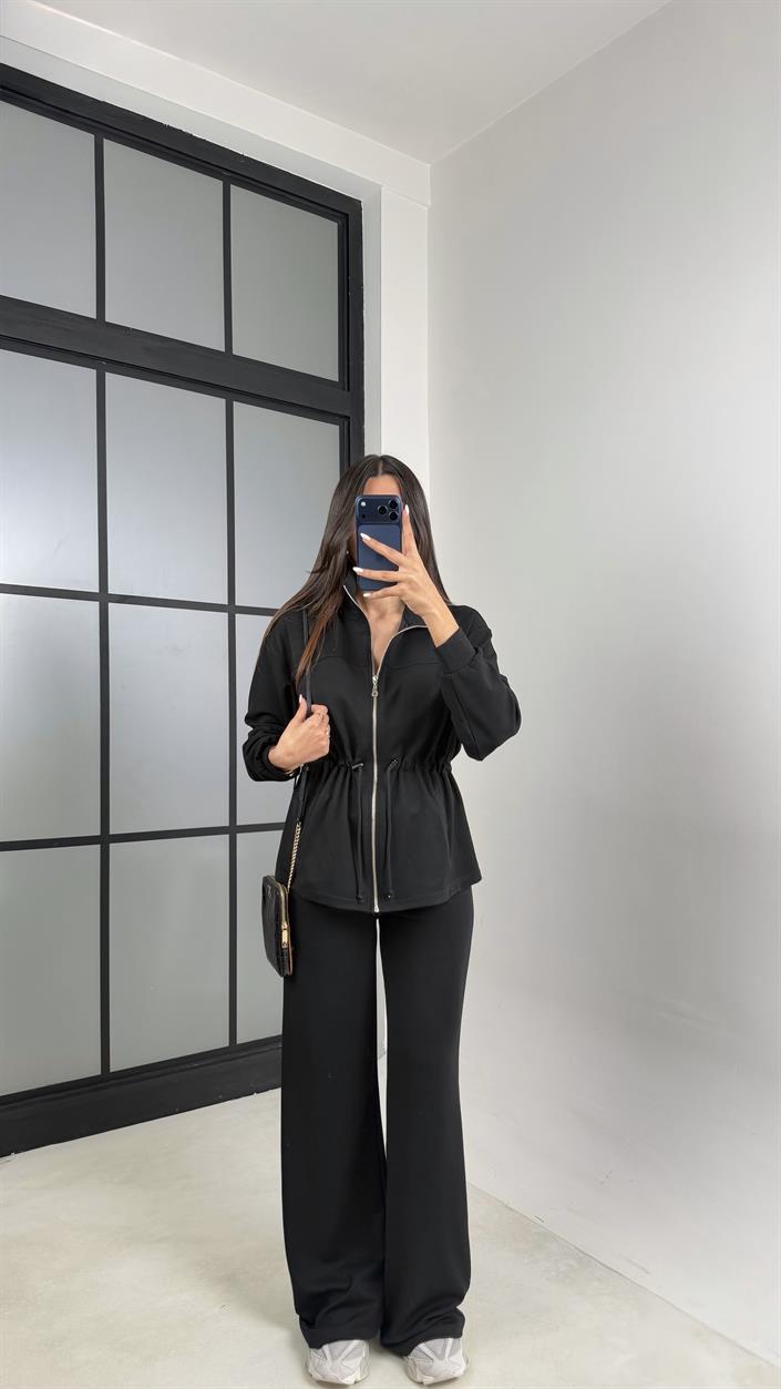Siyah Beli Büzgülü Hırka Pantolon İkili Modal Takım GAUS-00571