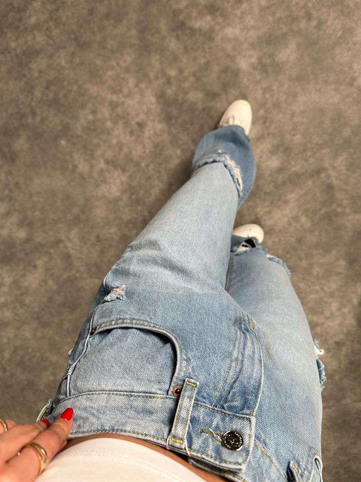 Wina Mavi Yırtık Yüksek Bel Straight Jean