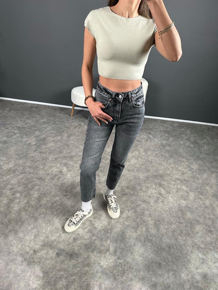 ZR Füme Kesik Paça High Waist Jean