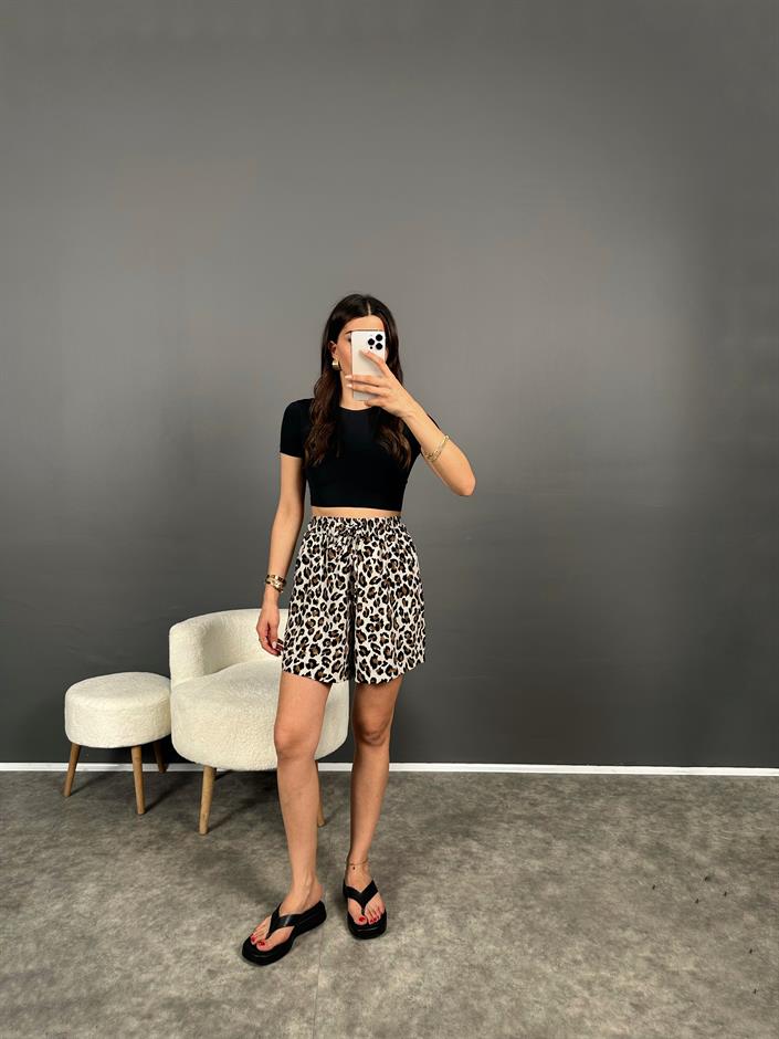 Resi Leoparlı Cepli Premium Şort 
