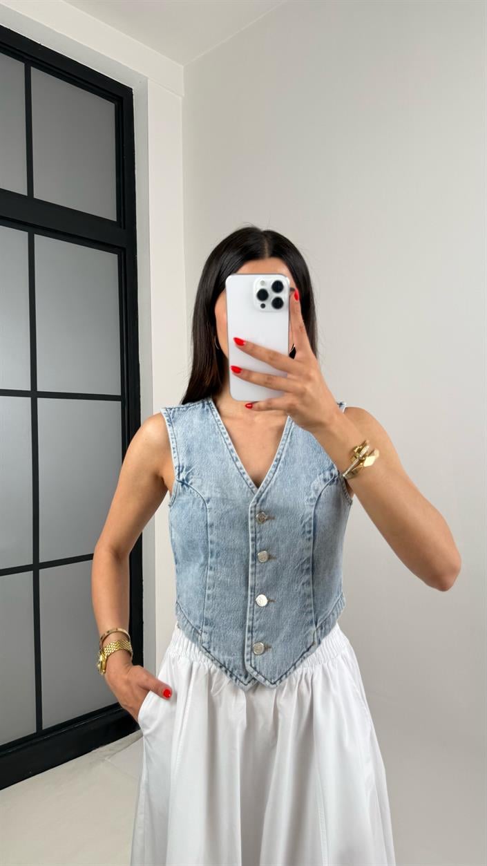 Açık Mavi Denim Muadil Yelek Gaus00487