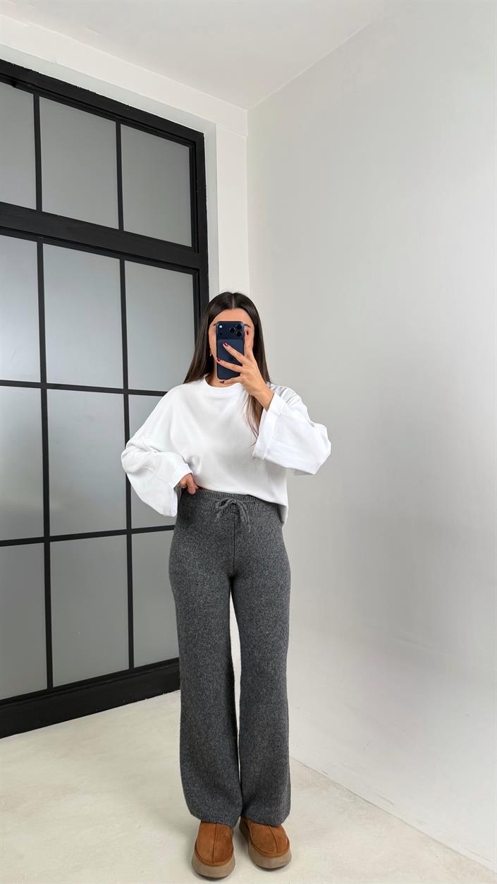 Antrasit Beli Lastikli Yumuşak Dokulu Triko Pantolon GAUS-00652