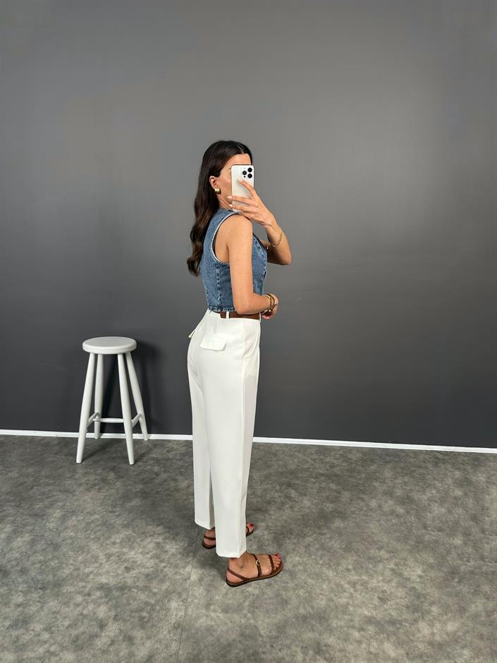 Fido Beyaz Kemerli Premium Pantolon 