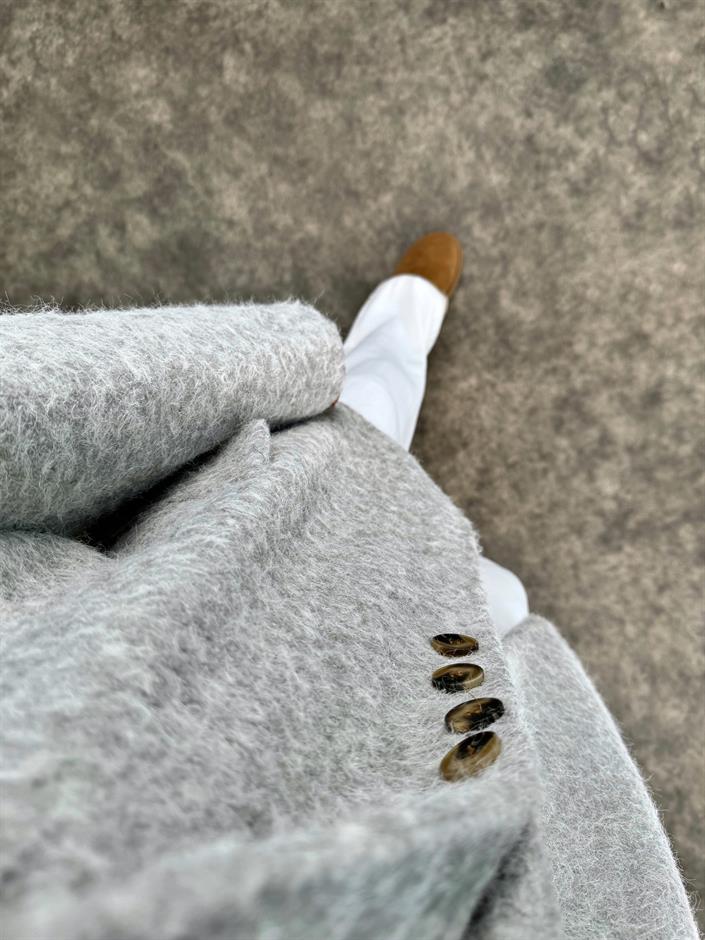 Garni Gri Kırçıklı Kaşe Kaban