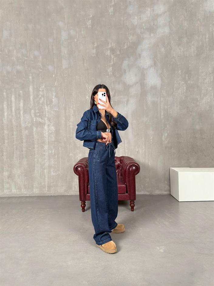 Ravita Koyu Mavi Düğmeli Tasarım Premium Denim Takım