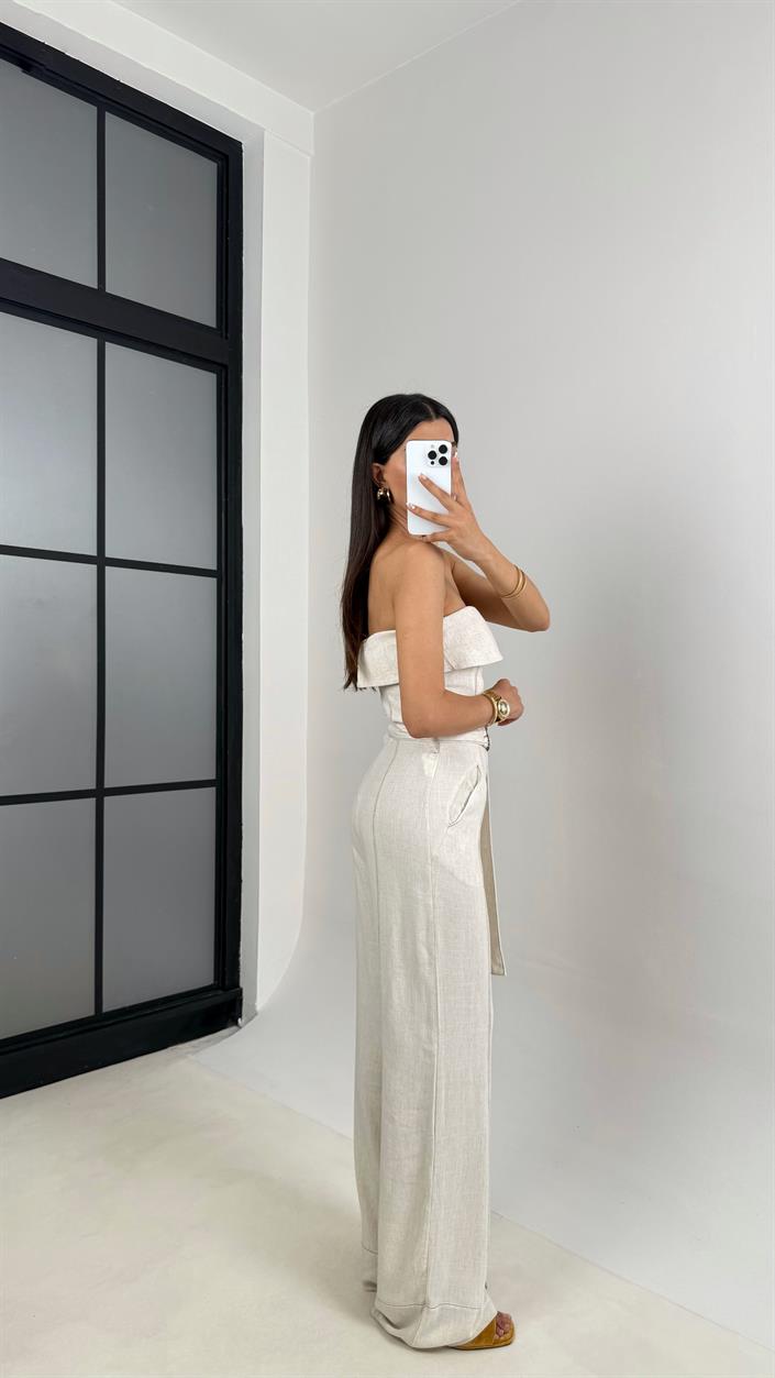 Taş Starplez Kemerli Keten Tulum Gaus00547