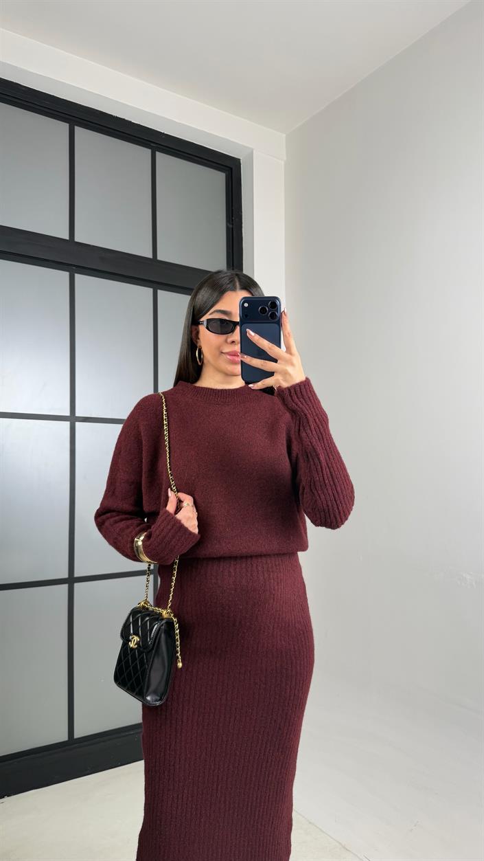 Bordo Maxi Boy Triko Elbise GAUS-01083