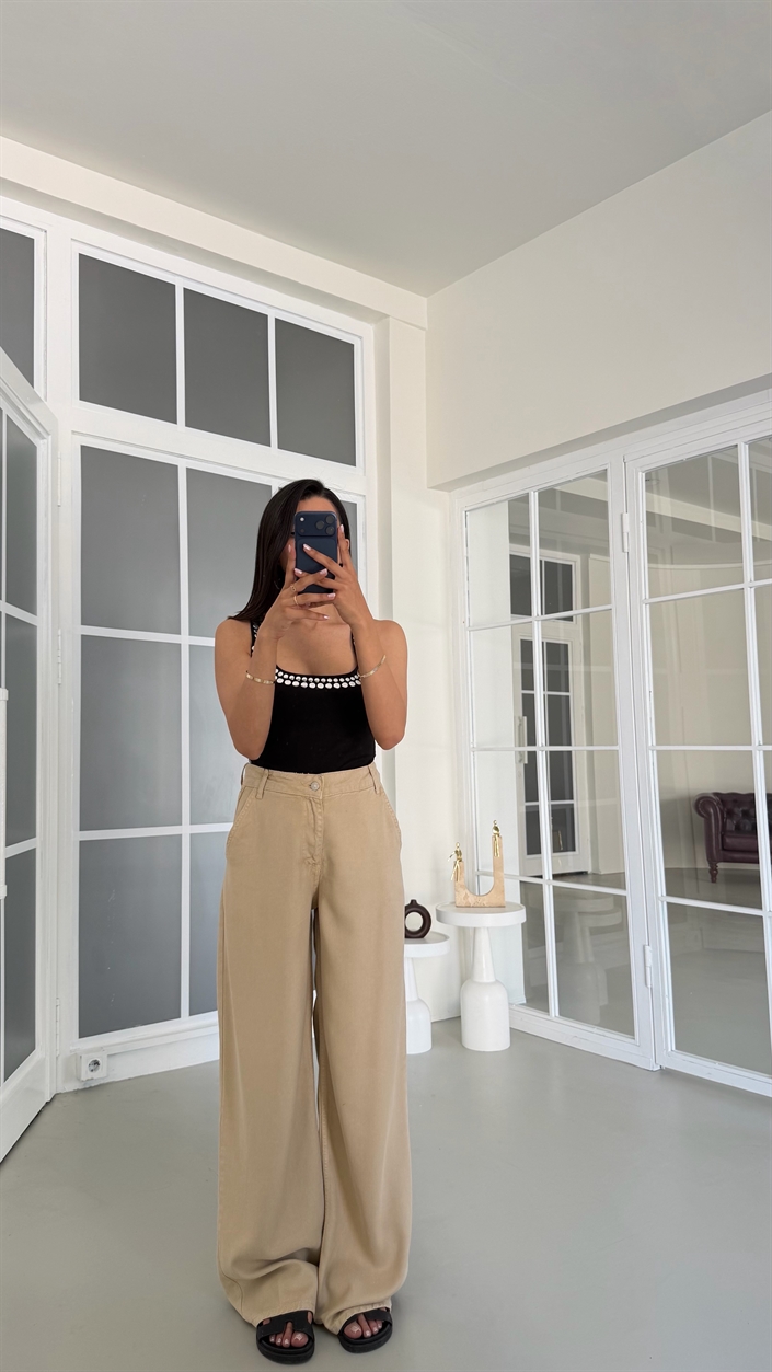 Bej Yıkamalı Tencel Denim Pantolon GAUS-01786