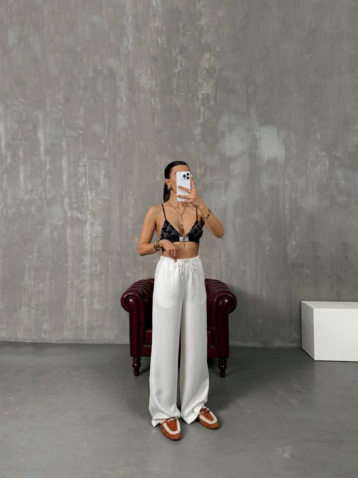 Gage Beyaz Çizgili Tensel Pantolon