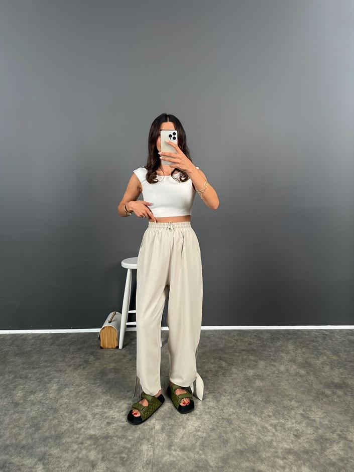 Taş Paçası Bağlamalı Rahat Dokuma Pantolon