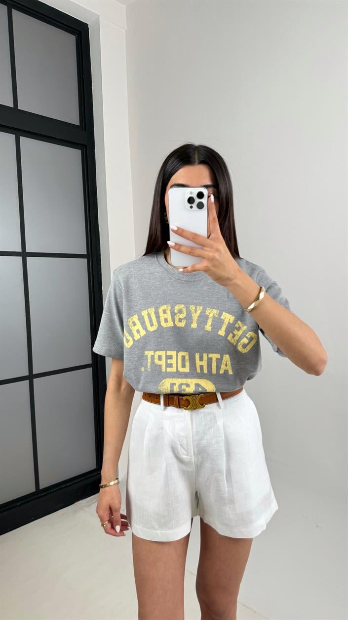 Gri Yazılı Basic Tshirt Gaus00417